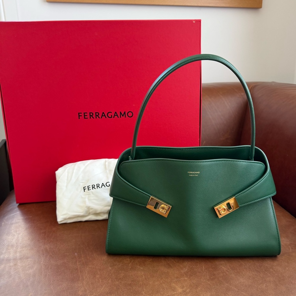 Ferragamo Forest Green Soft Hug Leather Top-Handle Bag